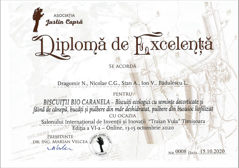 Diploma Justin Capra Biscuiti Bio Caranela SusOrgPlus