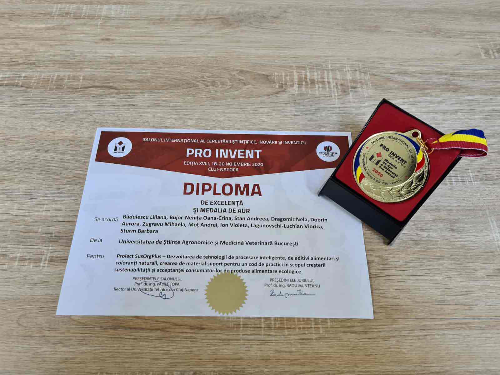 Diploma de excelenta si medalie de aur proiect SusOrgPlus